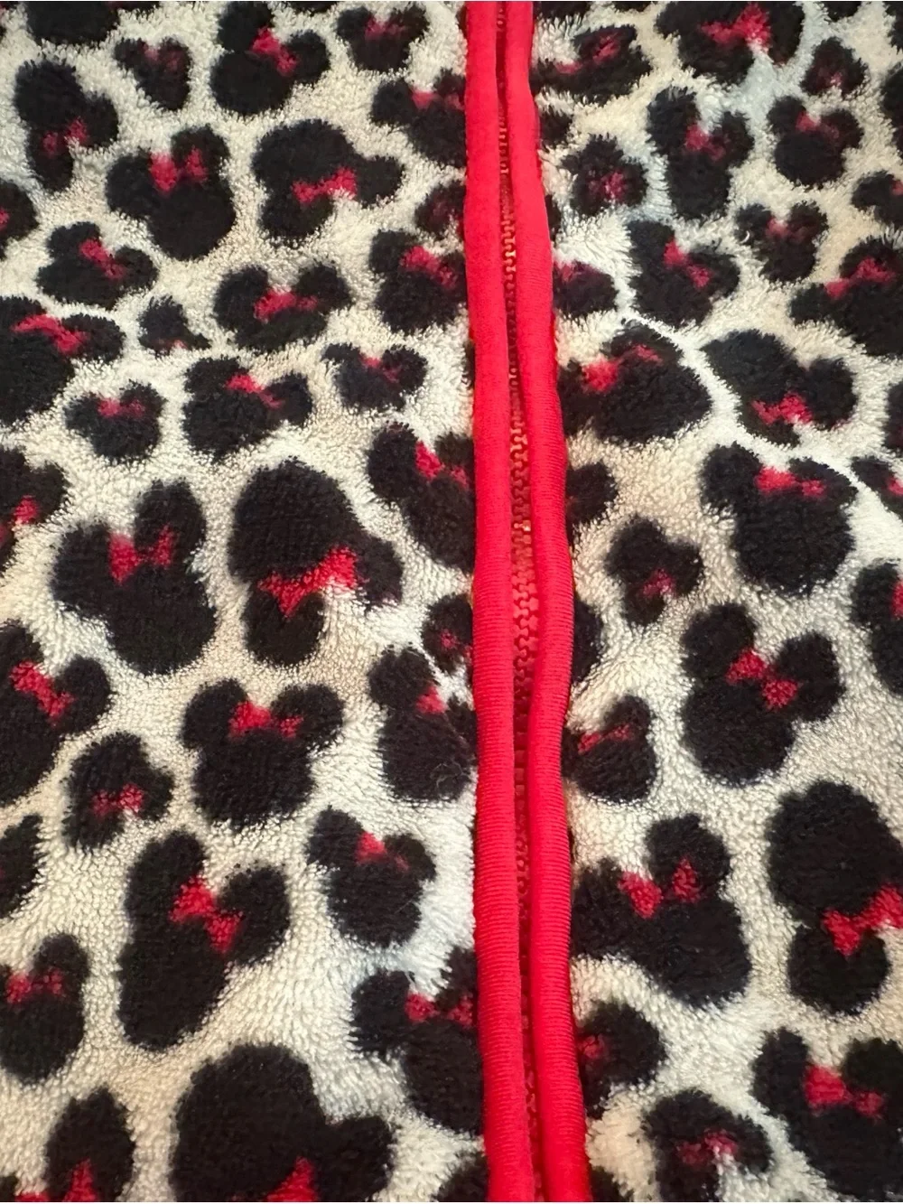 Disney Black, White and Pink Leopard Fleece Top with Red Trim